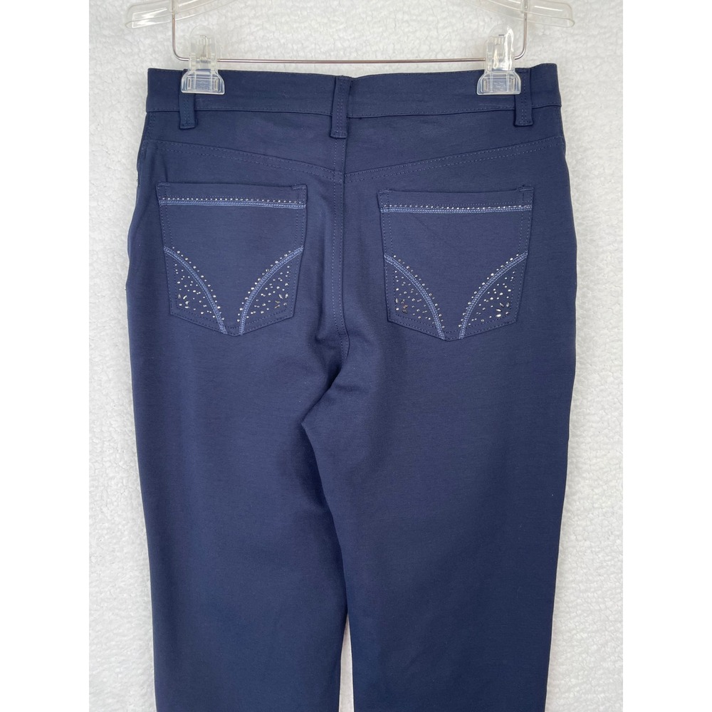 Gloria Vanderbilt Amanda Navy Blue Slimming Straight Leg Pants Womens 8 Studded - Picture 6 of 14